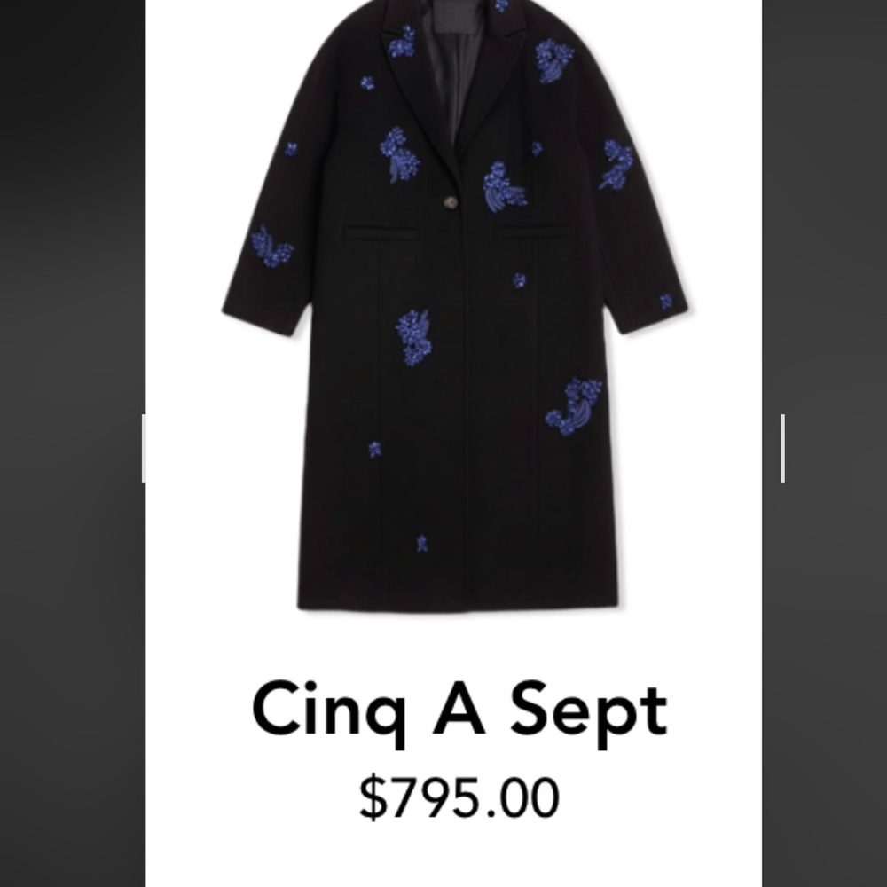 Cinq A Sept Black Coat with Vibrant Blue Crystal gravis sold out everywher